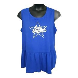 Lane Bryant Women Blue Cotton Sleeveless Peplum Top Plus Size 18-20 Graphic